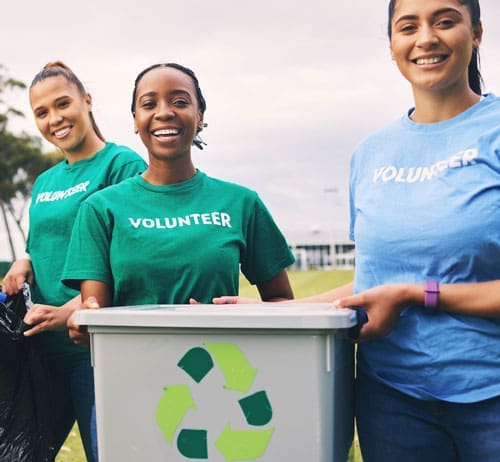 Young people, recycling and volunteer portrait of group doing outdoor waste and garbage cleaning